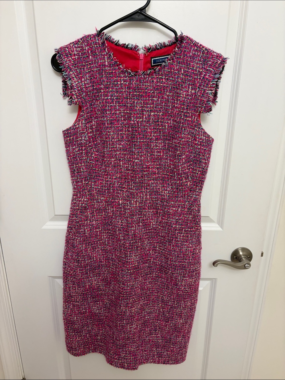 J. Crew Raspberry Tweed Cap-Sleeve Sheath Dress